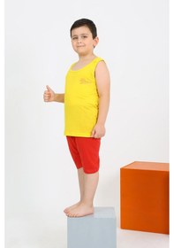 Resim Akbeniz Erkek Çocuk Sıfır Kol Şortlu Sarı Penye Pijama Takımı 20434 