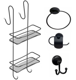 Resim Sas Haus Banyo Aksesuar Seti 4 Lü Siyah,ömür Boyu Paslanmaz Duşakabin Askısı Duş Rafı Şampuanlık Siyah 
