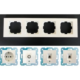 Resim Ovivo Grano Beyaz Dörtlü - Tv - Nümeris (Telefon) - Data Cat 6 Internet- Topraklı Priz 