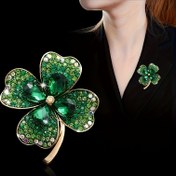 Resim 1 adet Kadınlar için Elegant Yonca Broş Pin, Lüks Alaşım ile Rhinestone Mozaik, Tüm Mevsimler için Çok Yönlü Moda Aksesuarı, Günlük Giyim 