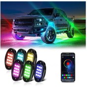 Resim Led Kaya Işıkları 6 Adet Çok Renkli Led Işıklar Parlaklık Ayarı Su Geçirmez App Siyah 
