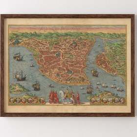 Resim epiqart 1572 İstanbul Haritası - Ahşap Desenli Çerçeve 