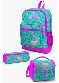 Resim Coral High Kids Su Yeşili Pembe Flamingo Desenli 3 Lü Okul Çanta Seti Set0123712 