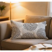 Resim 1 adet Vintage Çiçekli Geometrik Bel Yastık Kılıfı - Siyah, Beyaz ve Gri Dahlia Tasarımı, Çiftlik Dairesi Dikdörtgen Atma Yastık Kılıfı Ev Dekoru için, Oturma Odası, Yatak Odası veya Dış Mekanlar için Mükemmel, Dekoratif Yastıklar 