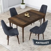 Resim Canisa Concept Lia Serisi, 80 x 132 cm Açılabilir Mutfak Masa Takımı, Beyaz Masa Ceviz Ayak 4 Sandalye 
