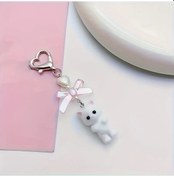 Resim Gaojunshop01 Y2k Sevimli Beyaz Kedi Anahtarlık Kalpli Fiyonklı Çanta Ve Cep Telefonu Aksesuarı 