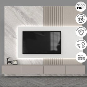 Resim joy mob Joy Tv Ünitesi Tv Sehpası Alt Modül Kum Beji 240 Cm Mdf Joy Tv Ünitesi 