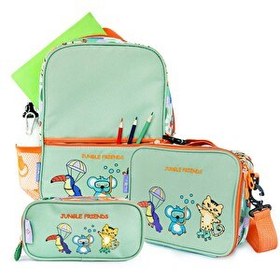 Resim Milk&Moo Çocuk Sırt Çantası - Kalem Kutusu - Beslenme Çantası 3'lü Set Jungle Friends 