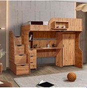 Resim Ranza, Litera Ranza Dolap Çalışma Masası Koyu Ceviz + 1 Adet Comfort Yatak 90 x 190 Cm 