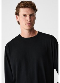 Resim Grimelange Gravs Erkek %100 Pamuklu Yumuşak Kumaşlı Yuvarlak Yakalı Uzun Kollu Siyah T-shirt Siyah 