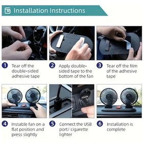 Resim Boatshop1 Çift Başlıklı Usb Araba Fanı Siyah 2 Hız Ayarlı Dönebilen Tasarım 5v Soğutucu Sağlam Montaj Tabanı 