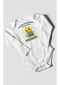 Resim Morivokids Küçük Kanaryan Olmaya Geldim Babacığım Uzun Kollu Çıtçıtlı Bebek Body Beyaz 