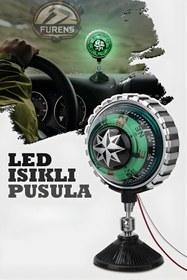 Resim STS Oto Aksesuar Pusula Nostalji Vantuzlu Büyük Işıklı Araç İçi Dekorasyon Pusula 