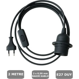 Resim Conana E27 Duylu 2 Metre Arapuarlı (Aç Kapat Anahtar) Fişli Abajur Duyu Seyyar (2X0,50) (Siyah) 