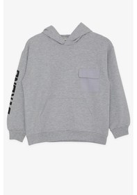 Resim Breeze Erkek Çocuk Sweatshirt Kapüşonlu Cepli 8-14 Yaş, Açık Gri Melanj 
