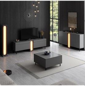 Resim Nova Siyah Demir Ayaklı Rgb Led Işık Sistemli Antrasit Orta Sehpa Antrasit - Siyah 