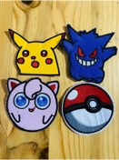 Resim icase Pokemon Topu Pikaçu Rengar Cigilipuff Anime Patch Peç Yama Seti 4'lü (8X8 CM) 