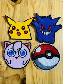 Resim icase Pokemon Topu Pikaçu Rengar Cigilipuff Anime Patch Peç Yama Seti 4'lü (8X8 CM) 