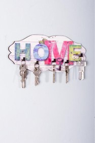 Resim SUME Dekoratif Şık Tasarımlı Renkli Home Yazılı Anahtar Askısı Ahşap Anahtarlık Dekor 