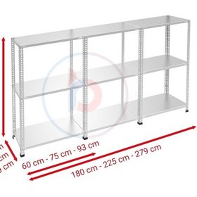 Resim Raf Burada 3 Katlı 3'lü Galvaniz Çelik Raf - Depo, Arşiv, Kiler, Dosya, Market Rafı-31x93 cm-50 cm-0.70 mm 