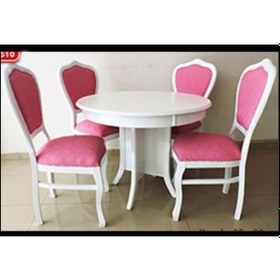 Resim Masa Kutu Baba Ayak Klasik Sandalye Takım Model Kayın Torna Aslan Ayak Parlak Beyaz Boya El Yapım 