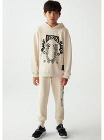 Resim Nk Kids Erkek Çocuk Kapüşonlu Energy Baskılı Sweatshirt-13013-bej Bej 