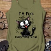 Resim Kadınlar için Casual Tank Top, Karikatür Kedi Baskısı - "İYİYİM HER ŞEY İYİ" Tasarımı, Açık Gri, Yuvarlak Yaka, Kısa Kollu, Bahar/Yaz Giyimi, Rahat Giyim|Oyunca Kedi Tasarımı|Hafif Üst, Kedi Severler İçin Hediyeler 