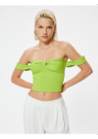 Resim Koton Crop Straplez Üst Kol Detaylı Kalp Yaka Yeşil 4sak10848ek 