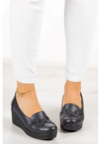 Resim Erkan Saçmacı Shay Lacivert Hakiki Deri Dolgu Topuklu Günlük Ayakkabı 