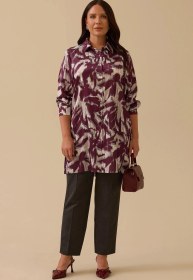 Resim Galaxi Kadın Büyük Beden Desenli Gömlek Tunik 4005 Mürdüm Mürdüm 