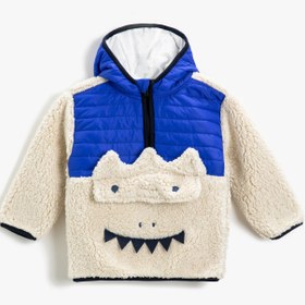 Resim Erkek Bebek Canavar Görünümlü Peluş Kapüşonlu Sweatshirt Fermuarlı 