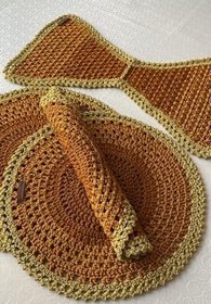 Resim Defnelam Amerikan Servis El Örgü Yuvarlak Supla ve Runner Seti 6 Kişilik (Turuncu) 