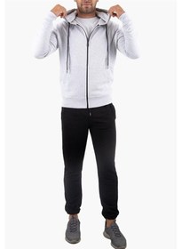 Resim Şardonlu Fermuarlı Kapüşonlu Gri Sweatshirt Polar Hırka Çok Renkli 