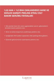 Resim Lopren %10 Aha %2 Bha Canlandırıcı, Akne Ve Sivilce Karşıtı Peeling Etkili Cilt Bakım Serumu 30 ml 