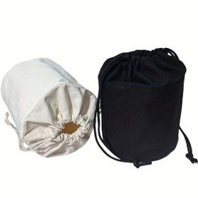 Resim Kadınlar için İpli Çanta - Makyaj, Seyahat & Aksesuarlar İçin Yuvarlak Saklama Çantası, Güvenli Kapatmalı Dayanıklı Kumaş, Beyaz ve Siyah Seçenekleri, Makyaj Seyahat Çantası 