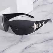 Resim 1 adet Y2K ilhamlı yıldızlı çerçesiz moda gözlükleri kadınlar için - Trendy metal beş köşeli yıldız dekoru, polikarbonik lens, metal mafsal, şık aksesuar moda görünüşler için 