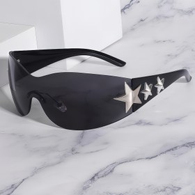 Resim 1 adet Y2K ilhamlı yıldızlı çerçesiz moda gözlükleri kadınlar için - Trendy metal beş köşeli yıldız dekoru, polikarbonik lens, metal mafsal, şık aksesuar moda görünüşler için 