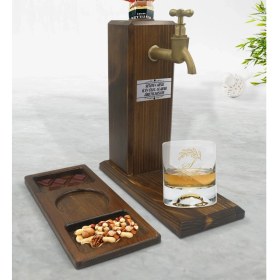 Resim BK Kişiye Özel Baş Harf Isim Tasarımlı Viski Bardağı & Musluklu Doğal Ahşap Içki Standı & Masif Ahşap Dikdörtgen Sunum Tabağı Çerezlik Hediye Seti-7 
