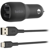 Resim Çift USB Siyah 24W Hızlı Araç Şarj Cihazı + Type-C Kablo 