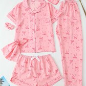 Resim Kadınların Pembe Aşk Kalp ve Kelebek Baskılı Pijama Takımı - Kısa Kollu Üst, Volanlı Detaylı, Eşleşen Şort ve Pantolon, Rahat Tüm Mevsim Uyku Giyimi, Rahat Kesim, Rahat Giyim | Volanlı Detaylı Üst | Eşleşen Şort ve Pantolon, Kadınlar için Pijamalar 