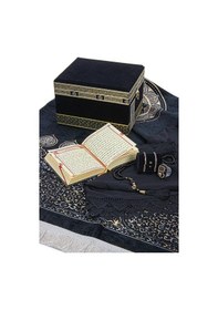 Resim Lüks Kadife Kaplı Kabe Kutulu Eşarp Tesbih Zikirmatik Kuranı Kerim Ve Seccade Seti 