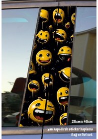 Resim Smiley Gülen Yüzler Sticker Yan Kapı Direk Kaplama 2li Sol Sağ Takım Yapıştırma 