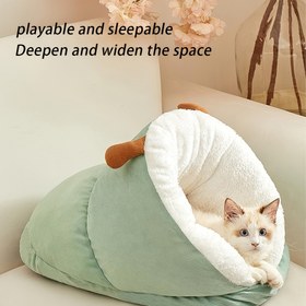 Resim Çağdaş Tarz Sevimli Kedi Yatağı, Rahat Terlik Kedi Evi, Yumuşak Peluş Polyester, Kaymaz Taban, Yıkanabilir, İç Mekan Kedileri ve Küçük Köpekler için Mükemmel 