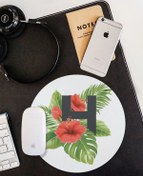 Resim WuW Kırmızı Tropikal Çiçekli H Harfli Yuvarlak Kaymaz Taban Mouse Pad 