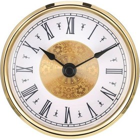 Resim Mini Quartz Saat Ekleme 3-1/8 İnç 80 Mm Yuvarlak Kuvars Hareket Beyaz Dial Gold Trim Roman Rakamları 