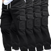 Resim 4 adet şık düz renkli erkek iş pantolonu, çoklu kapaklı cepler tasarımıyla, açık hava rahat ve trend iş tarzında bir kıyafet oluşturuyor 