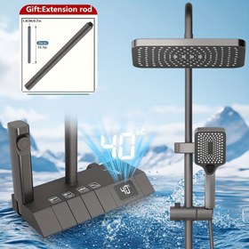 Resim Lüks LED Işıklı, Sıcaklık Göstergeli Duş Bataryası Seti, El Tipi Sprey Başlığı, Duvara Monte Duş Armatürleri, Sıcak ve Soğuk Su Karıştırıcı 