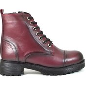 Resim Beety 611 Hakiki Deri Bordo Fermuarlı Kadın Postal Bot 