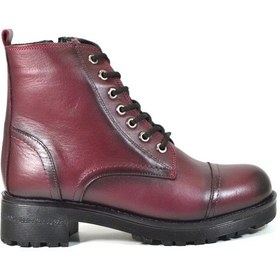 Resim Beety 611 Hakiki Deri Bordo Fermuarlı Kadın Postal Bot 