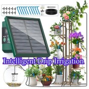 Resim 10 metrelik hortum ve 10 damlatıcı ile otomatik güneş bahçe damlatma sistemi - Ayarlanabilir sulama modu, iç mekan balkon bahçe çözümü, güneş şarjlı lityum pil, iç mekan bitki sulama | Modern bahçe kurulumu | Güneş enerjili sistem, bahçe sulama sistemi 